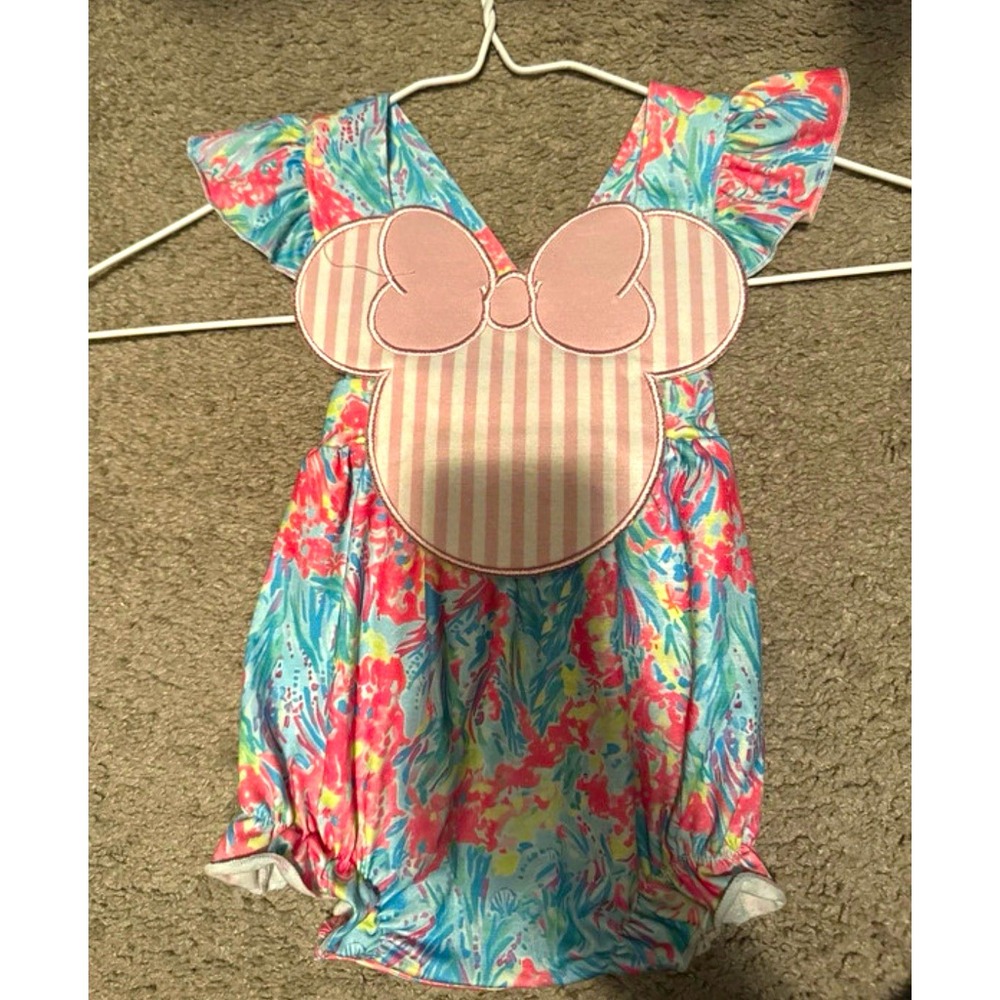 Disney Minnie Mouse Floral Cotton Romper One-Piece Short Sleeve Snap newborn